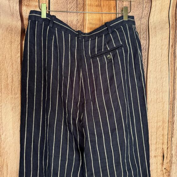 Polo Ralph Lauren Linen Wide Leg Striped Pants Navy Nautical Preppy Size 12 - Picture 5 of 10